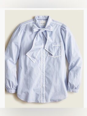 J. Crew Classic-fit tie-neck cotton poplin shirt in stripe